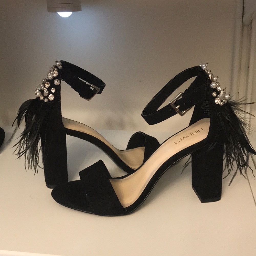 Embellished Feather Heels, New in Original Box